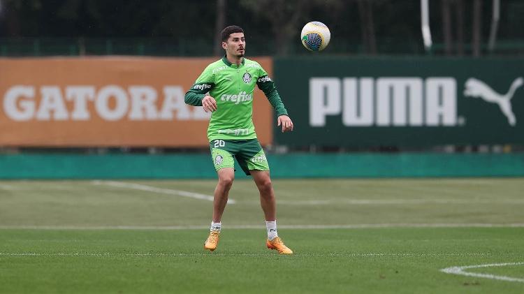 O meia Rômulo durante treino do Palmeiras na Academia de Futebol