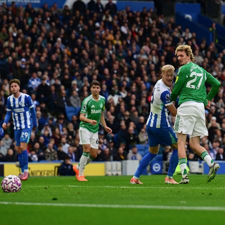 Nick Woltemade, do Newcastle, em partida contra o Brighton pela Premier League. Nick Woltemade, do Newcastle, em partida contra o Brighton pela Premier League.
