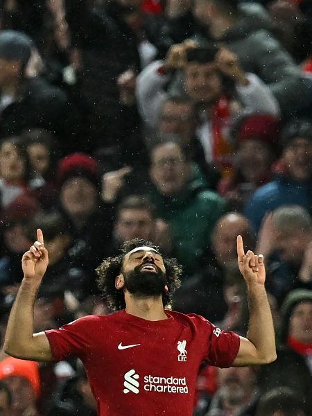 Salah comemora após marcar o 6º gol do Liverpool contra o United - Paul Ellis/AFP