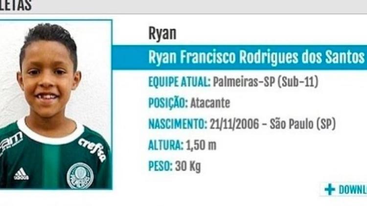 Ryan Francisco era jogador do time sub-11 do Palmeiras