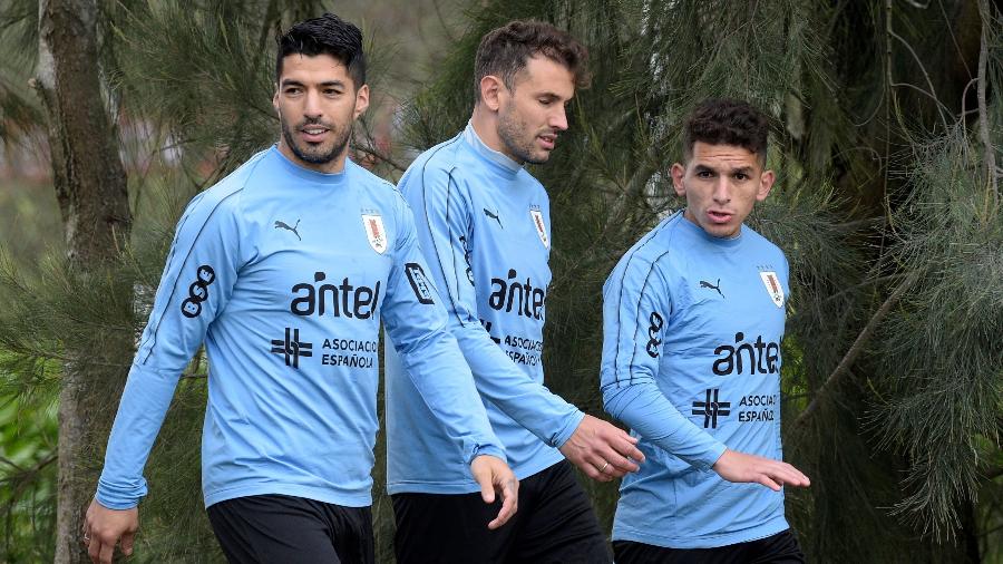 Luis Suárez, durante treino do Uruguai - Miguel ROJO / AFP