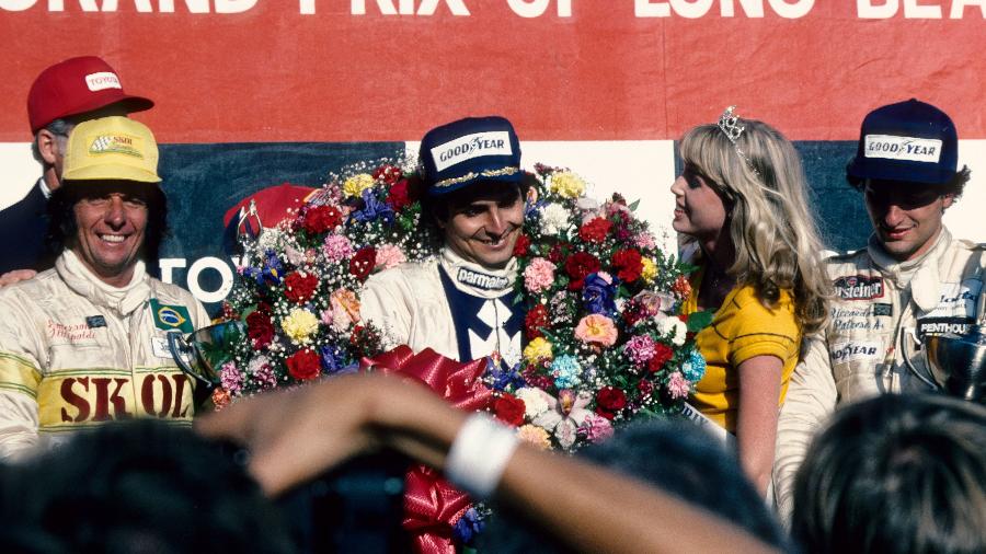 GP de F1 de Long Beach (EUA): Emerson Fittipaldi, Nelson Piquet e Riccardo Patrese no pódio - Hoch Zwei/Corbis via Getty Images