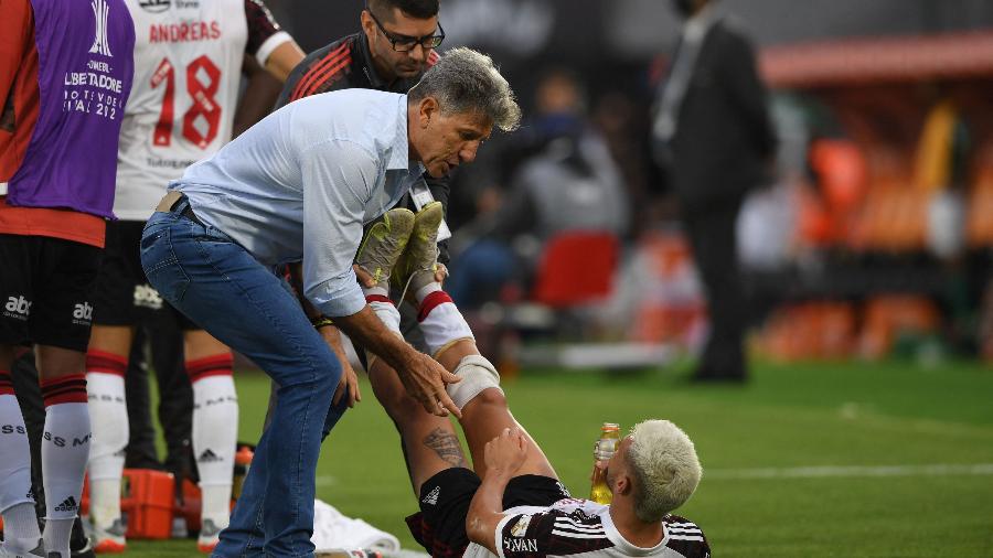 Renato Gaúcho e Arrascaeta antes da prorrogação na final da Libertadores entre Palmeiras e Flamengo - AFP