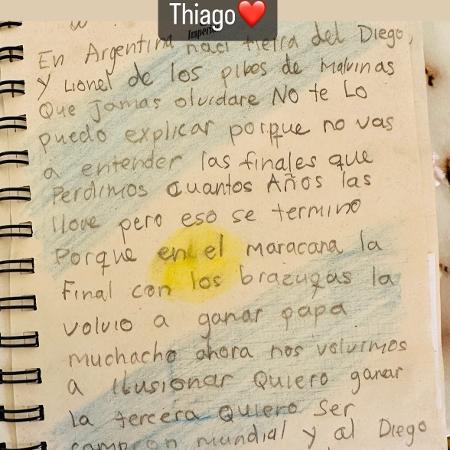 Filho de Messi, Thiago escreve mensagem antes da final - Reprodução/Instagram