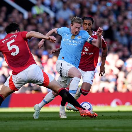 Kevin De Bruyne, do Manchester City, em ação contra o United, pelo Inglês Kevin De Bruyne, do Manchester City, em ação contra o United, pelo Inglês