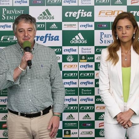 Paulo Nobre, ex-presidente do Palmeiras, e Leila Pereira, atual mandatária do clube - Cesar Greco/Ag Palmeiras