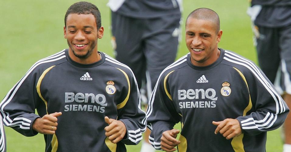 Marcelo e Roberto Carlos treinaram juntos no Real Madrid em 2007