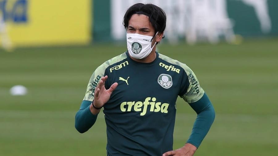 Gustavo Gómez, zagueiro do Palmeiras, em ação em treino do time na Academia de Futebol - Cesar Greco/Ag. Palmeiras/Divulgação