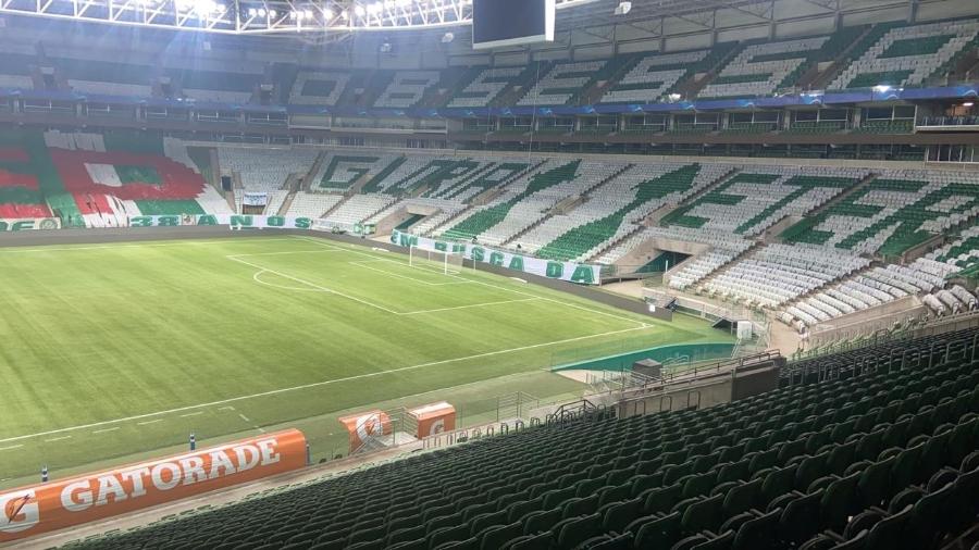 Mosaico montado no Allianz Parque para o jogo entre Palmeiras x River Plate - Reprodução