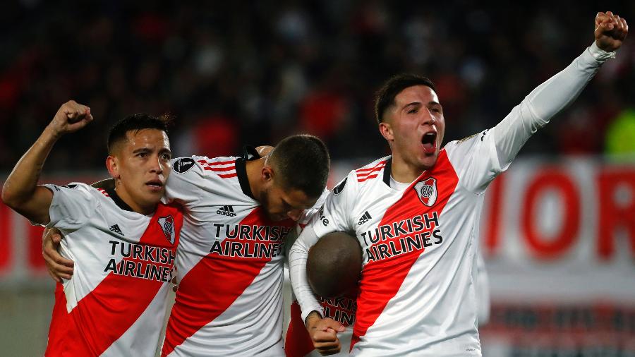 Nicolas De La Cruz, do River Plate, comemora gol sobre o Colo-Colo pela Libertadores - MARCOS BRINDICCI / AFP