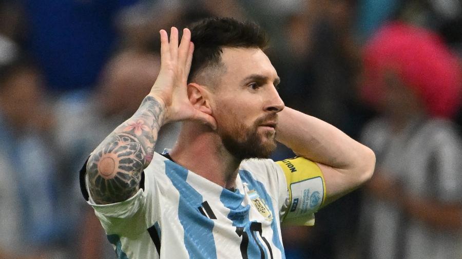 Messi comemora seu gol pela Argentina contra a Holanda na Copa do Mundo - Alberto PIZZOLI / AFP