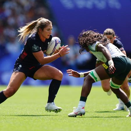 Amy Wilson-Hardy, da Grã-Bretanha, durante jogo contra a África do Sul, pelas Olimpíadas de Paris-2024