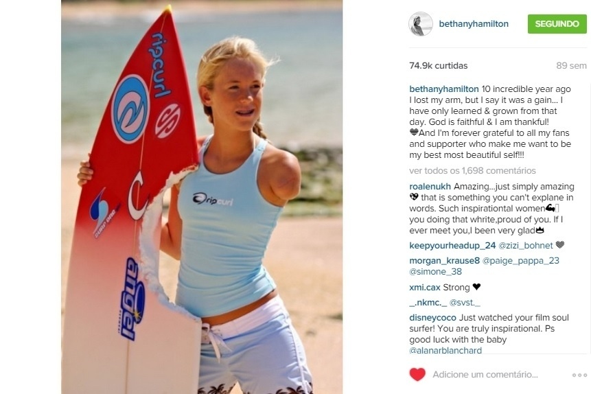 Bethany Hamilton, surfista norte-americana que perdeu o braço em 2003 - undefined