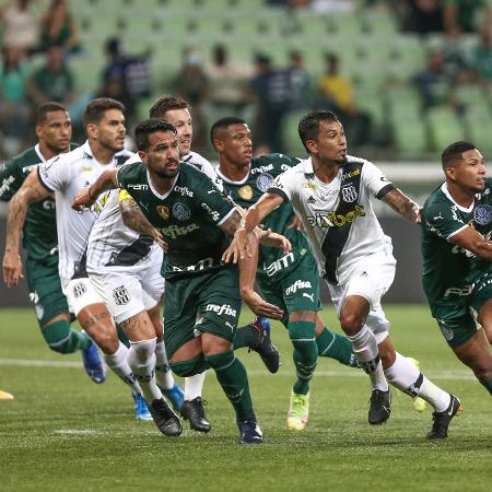 Jogadores de Palmeiras e Ponte Preta em jogo pelo Paulistão