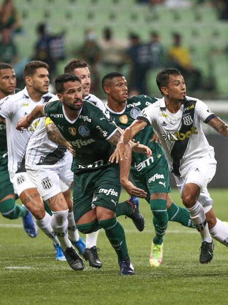 Jogadores de Palmeiras e Ponte Preta em jogo pelo Paulistão