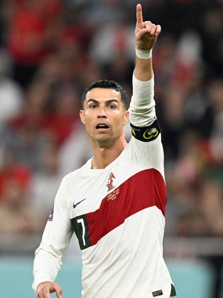 Cristiano Ronaldo durante jogo contra Marrocos nas quartas da Copa do Qatar - PATRICIA DE MELO MOREIRA / AFP