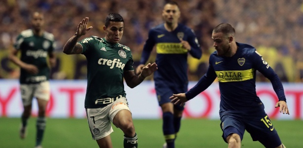 Dudu, durante partida entre Palmeiras e Boca Juniors - ALEJANDRO PAGNI / AFP