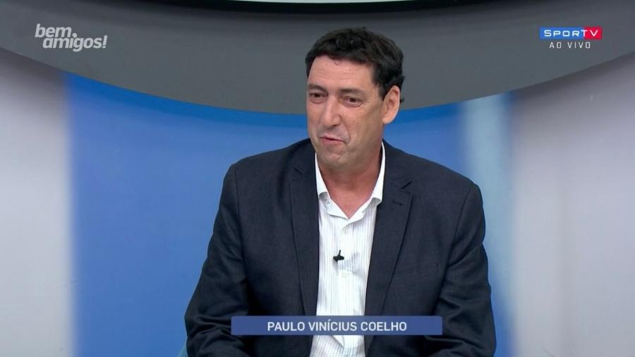 O comentarista Paulo Vinícius Coelho, o PVC, em sua estreia pelo canal SporTV - Reprodução/SporTV