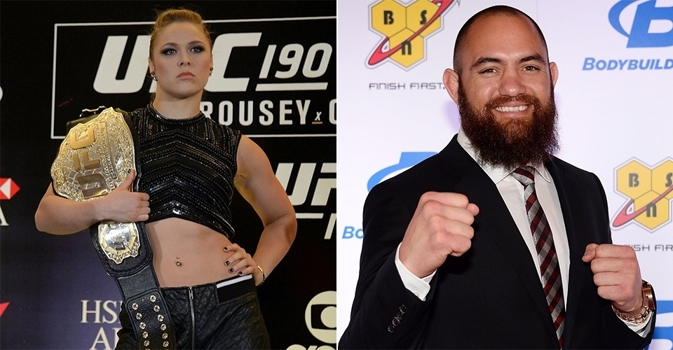 Solteiraça? Não mais. Ronda Rousey passou meses dizendo que só trocava carinhos com seu cão, mas agora está de namorado. E lutador. Ele é Travis Browne, peso pesado da elite do UFC - Getty Images e Inovafoto