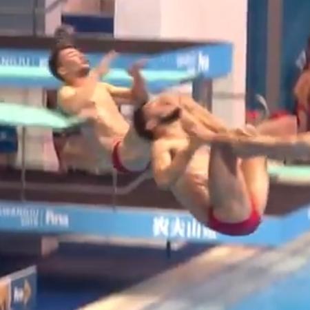 Erro de atleta canadense no salto ornamental - Reprodução Twitter