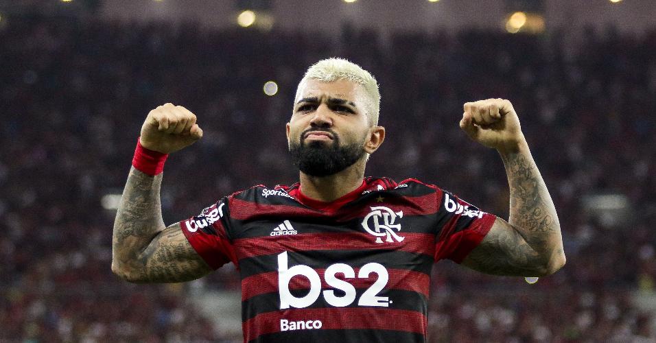 Gabigol comemora gol do Flamengo contra o Grêmio