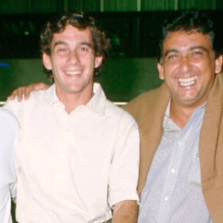 Ayrton Senna e Galvão Bueno em imagem de acervo do narrador