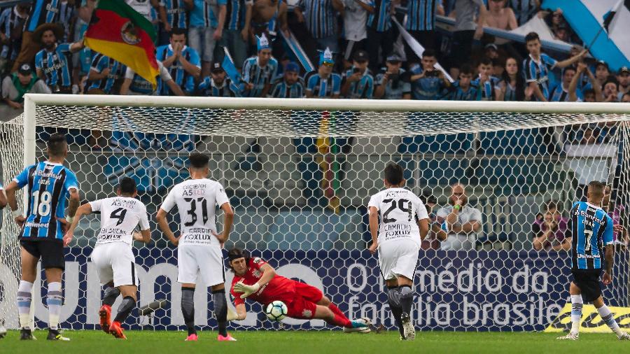 Cássio, do Corinthians, defende pênalti de Luan, do Grêmio - Jeferson Guareze/AGIF