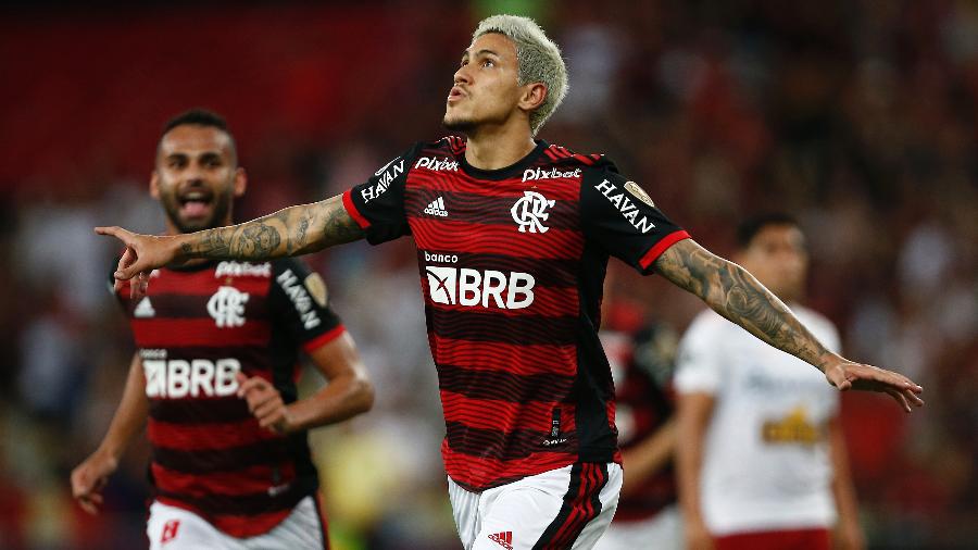 Pedro, do Flamengo, comemora após marcar gol contra Sporting Cristal pela Libertadores - Wagner Meier/Getty Images