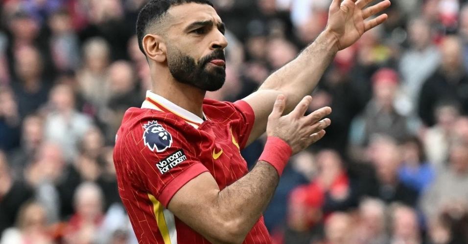 Salah comemora gol marcado contra o Southampton, pelo Campeonato Inglês