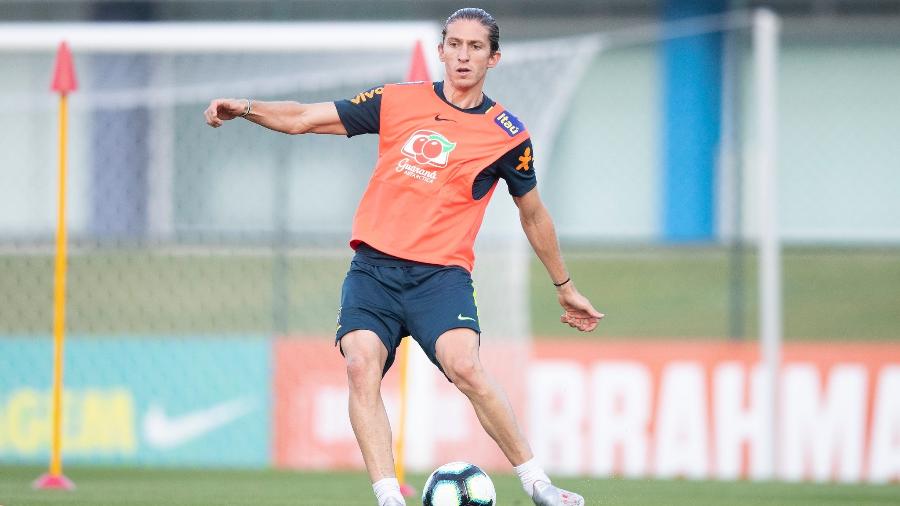 Filipe Luís, durante treino da seleção brasileira antes da Copa América - Lucas Figueiredo/CBF
