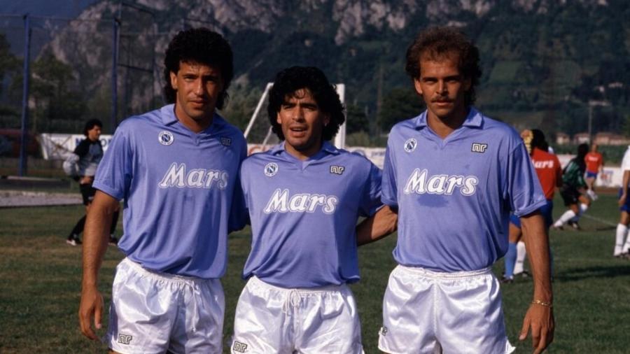 Careca, Maradona e Alemão (a partir da esq.) marcaram época com a camisa do Napoli - Reprodução