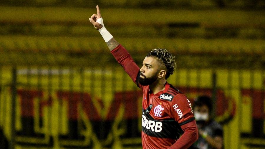 Gabigol, do Flamengo, comemora gol marcado contra o Audax pelo Campeonato Carioca -  NAYRA HALM/FOTOARENA/FOTOARENA/ESTADÃO CONTEÚDO