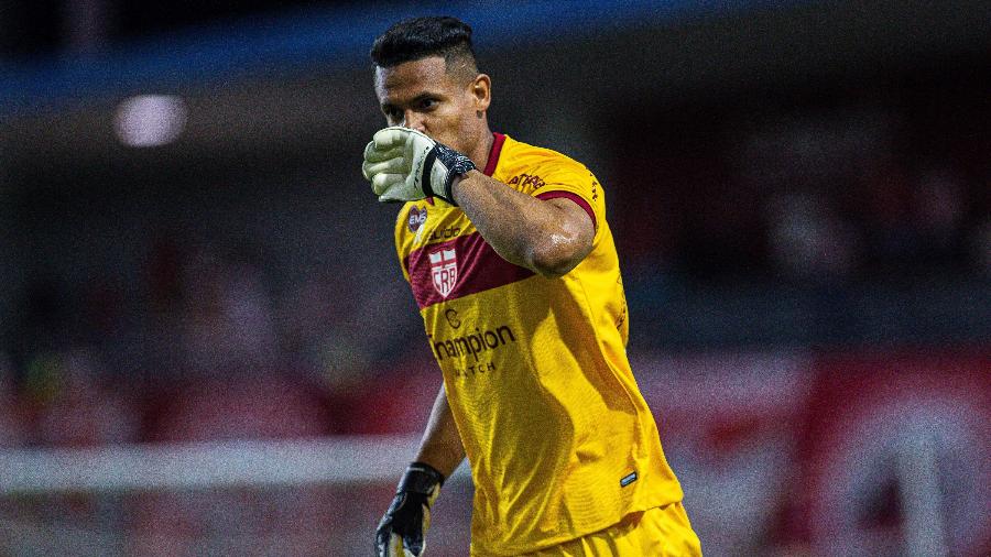 Diogo Silva do CRB celebrates saving penalty and thus winning penalty  competition for CRB during the Copa do Brasil football match between  Palmeiras v CRB at the Allianz Parque stadium in Sao