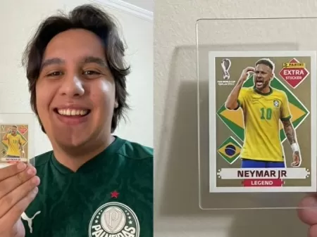 Menino encontra figurinha de Neymar de R$ 10 mil e cola no álbum