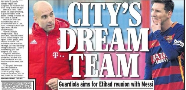 Jornal Daily Express prevê "Dream Team" do Manchester City: Guardiola e Messi - Reprodução