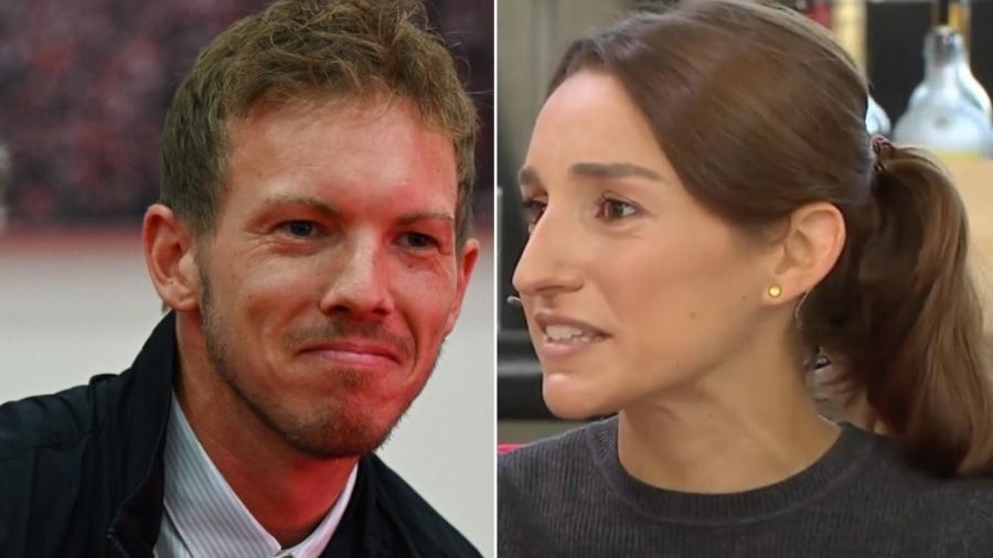 Julian Nagelsmann, treinador do Bayern de Munique, e Lena Wurzenberger, repórter do Bild, engataram relacionamento - Getty Images e Reprodução / Montagem UOL