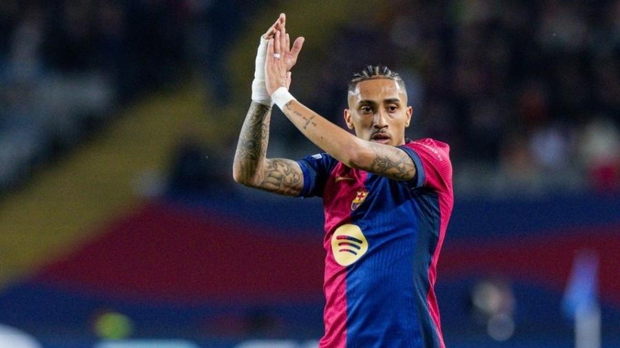 Raphinha comemora gol marcado pelo Barcelona Raphinha comemora gol marcado pelo Barcelona