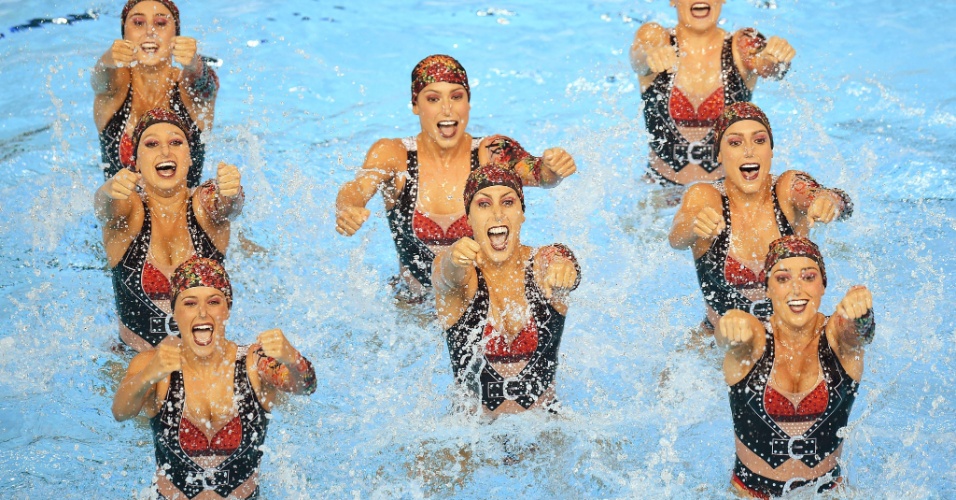 Uniforme da equipe brasileira do nado sincronizado contou até com uma falsa tatuagem