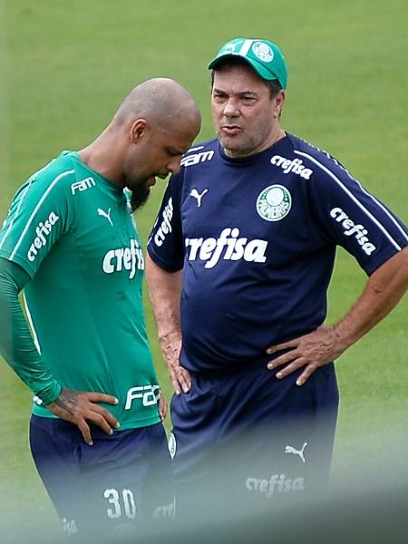Felipe Melo e Vanderlei Luxemburgo em treino do Palmeiras - Bruno Ulivieri/AGIF