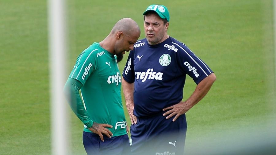 Felipe Melo e Vanderlei Luxemburgo em treino do Palmeiras - Bruno Ulivieri/AGIF