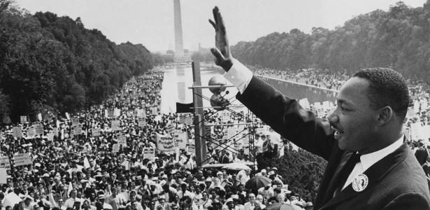 Martin Luther King, durante seu célebre discurso: "Eu tenho um sonho", em Washington, em 1963