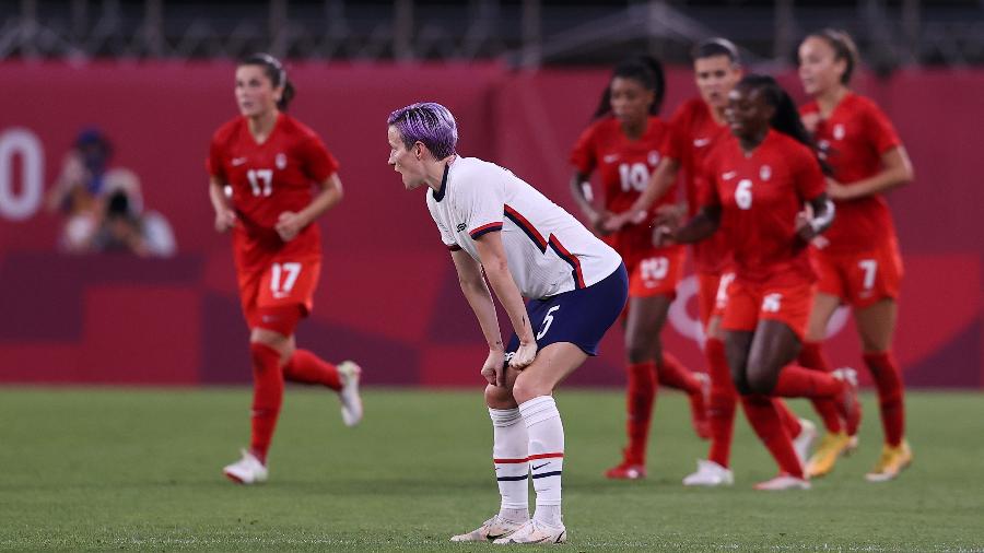 Rapinoe entrou no segundo tempo, viu Canadá sair na frente e não conseguiu ajudar os EUA a alcançar o empate - Francois Nel/Getty Images