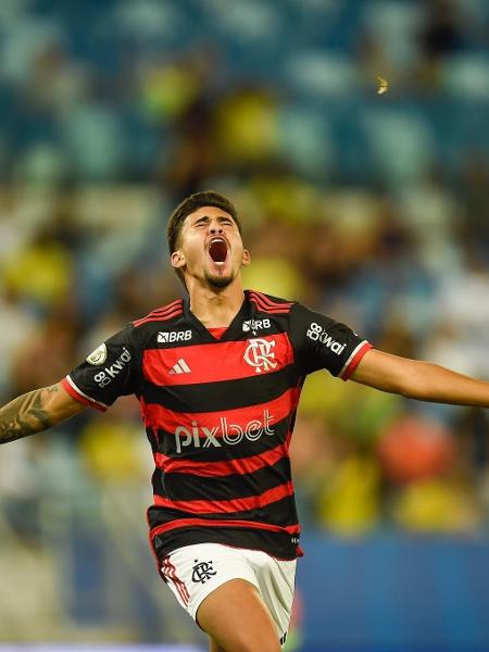 Guilherme comemora gol marcado pelo Flamengo contra o Cuiabá pelo Brasileirão
