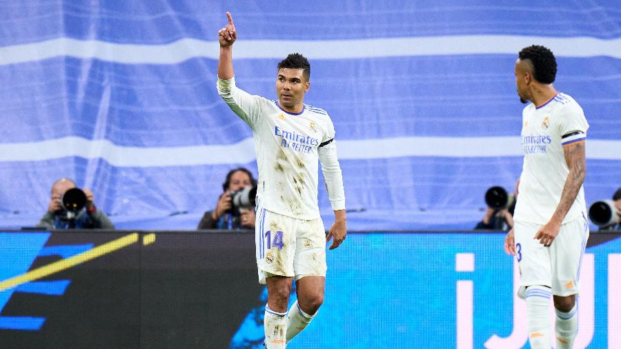 Casemiro comemora gol pelo Real Madrid sobre o Getafe pelo Campeonato Espanhol -  Angel Martinez/Getty Images