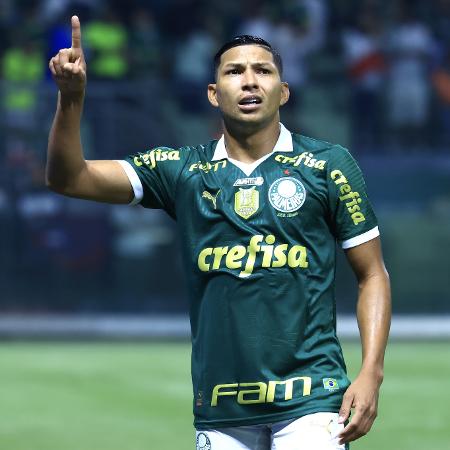 Rony celebra gol do Palmeiras sobre o Bragantino em jogo do Campeonato Brasileiro