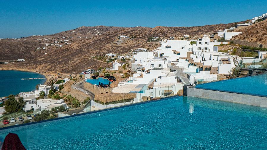 Vista de Mykonos, a ilha grega que virou o destino favorito de jogadores de futebol da Inglaterra - Nicolas Economou/Getty