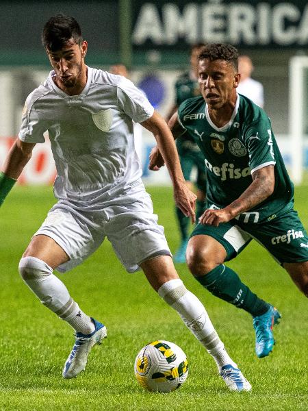 Pedrinho, do América-MG, disputa bola com Marcos Rocha, do Palmeiras - Alessandra Torres/AGIF