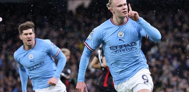 Haaland, no jogo contra o Leipzig