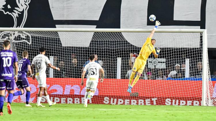 Brazão, do Santos, fez boas defesas durante jogo contra o Ceará na Vila Belmiro