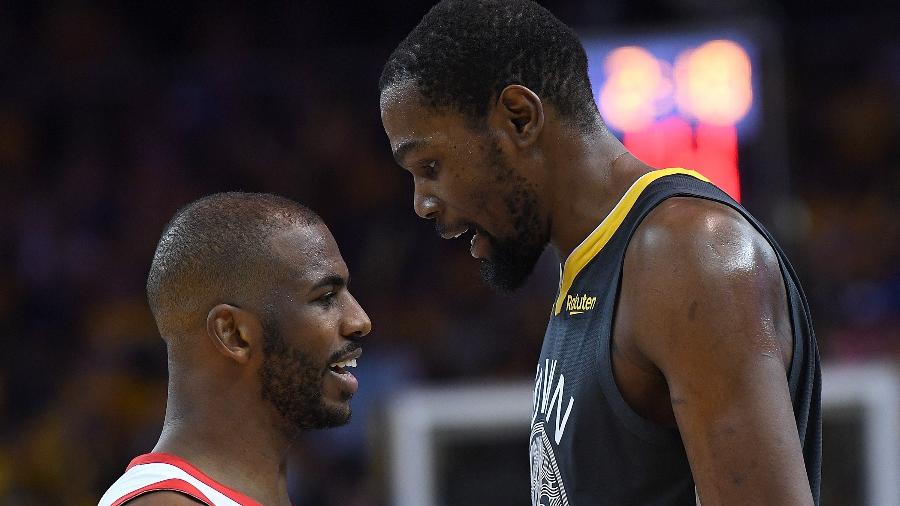 Kevin Durant e Chris Paul durante Golden State Warriors x Houston Rockets - Thearon W. Henderson/Getty Images/AFP